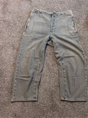 Free People Light Gray/ distressed blue Wide-Leg barrel Button-Fly Jeans 30